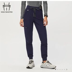 Figs Zamora High Waisted Jogger Scrub Bottoms in Navy Blue